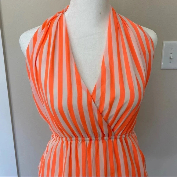CALS Orange and White Stripped Romper Shorts with Pockets and Plunging V Neck S - Picture 5 of 13